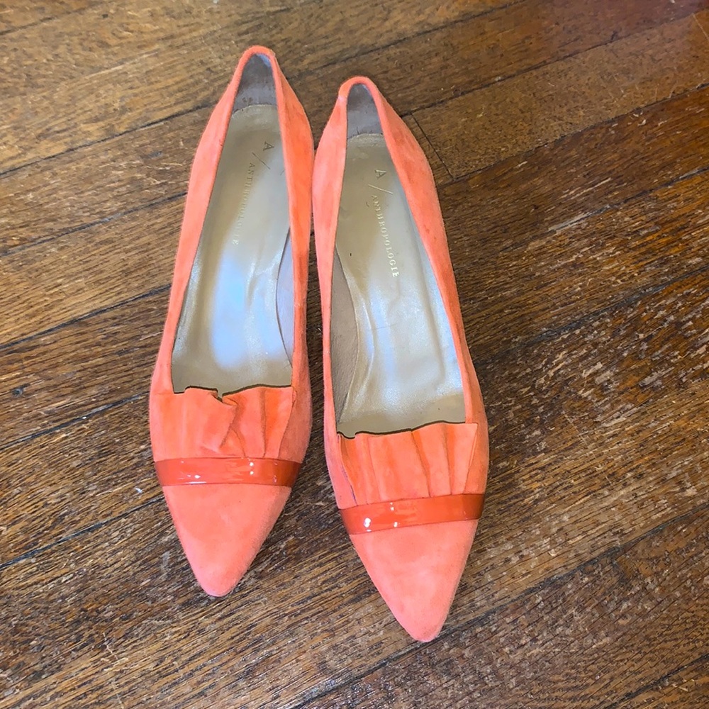 Coral Colored Anthropologie Kitten Heels, Size 6